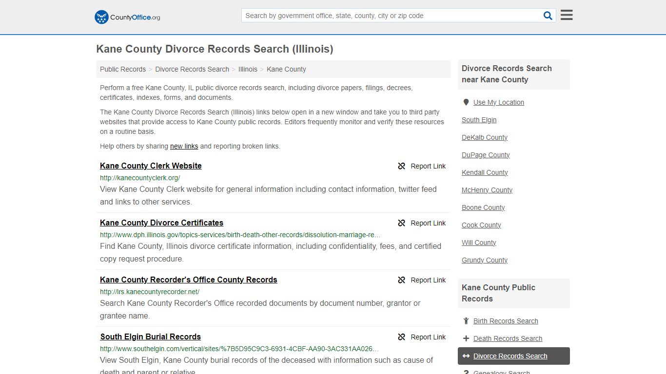 Kane County Divorce Records Search (Illinois) - County Office